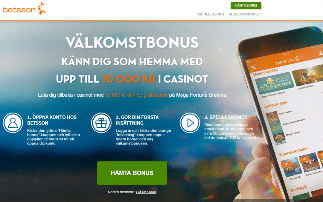 Betsson casino 100 % bonus upp till 10.000 kr
