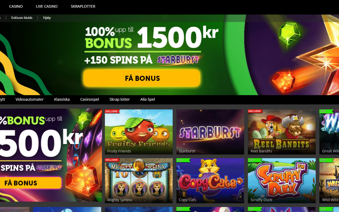 CasinoLuck 100 % bonus upp till 1500 kr + 150 free spins